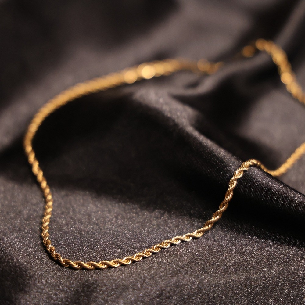 Gold Rope Chain Necklace 3mm 18 Inch Twisted Link Jewelry JW014